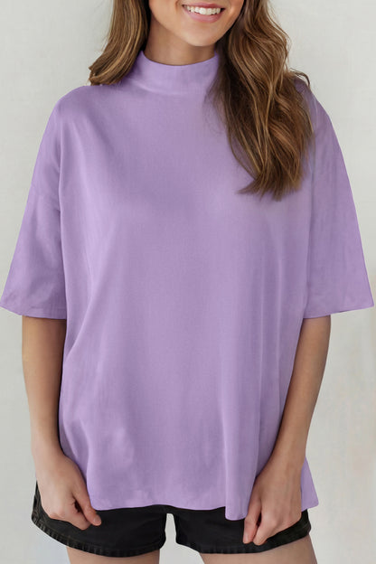 Black Solid Color High Neck Oversize Tee