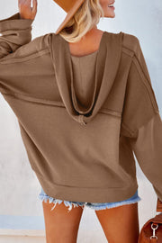 Quarter-Button Exposed Seam Dropped Shoulder Hoodie