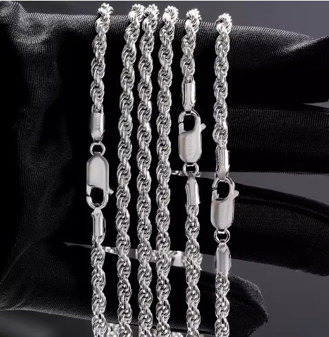 Sterling Silver Plated Fried Dough Twists Chain For Men