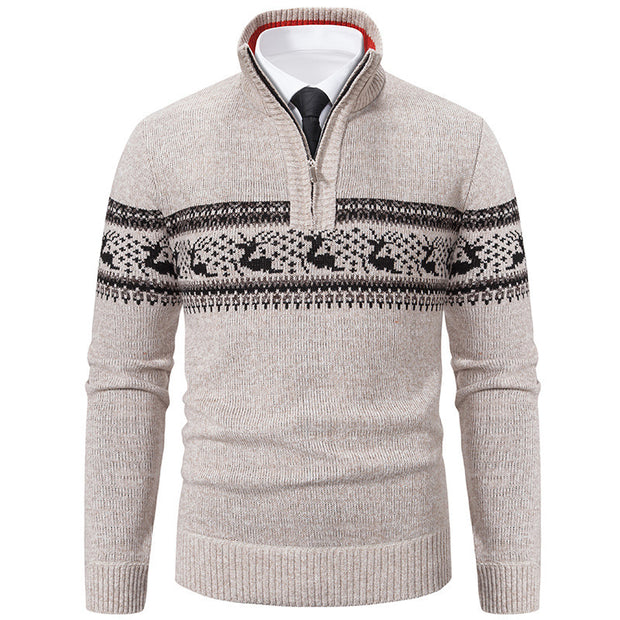 Half-open Zipper Men's  Color Matching Knitwear