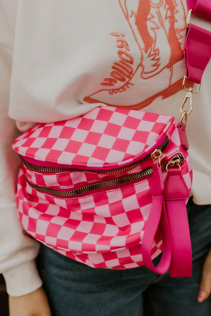 Color black Checkered Print Wide Strap Large Crossbody Bag