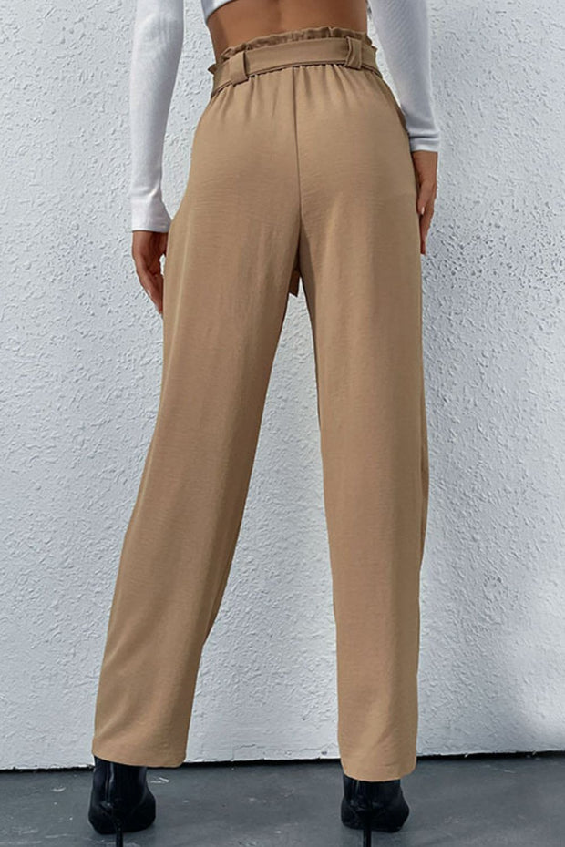 Perfee Belted Straight Leg Pants with Pockets