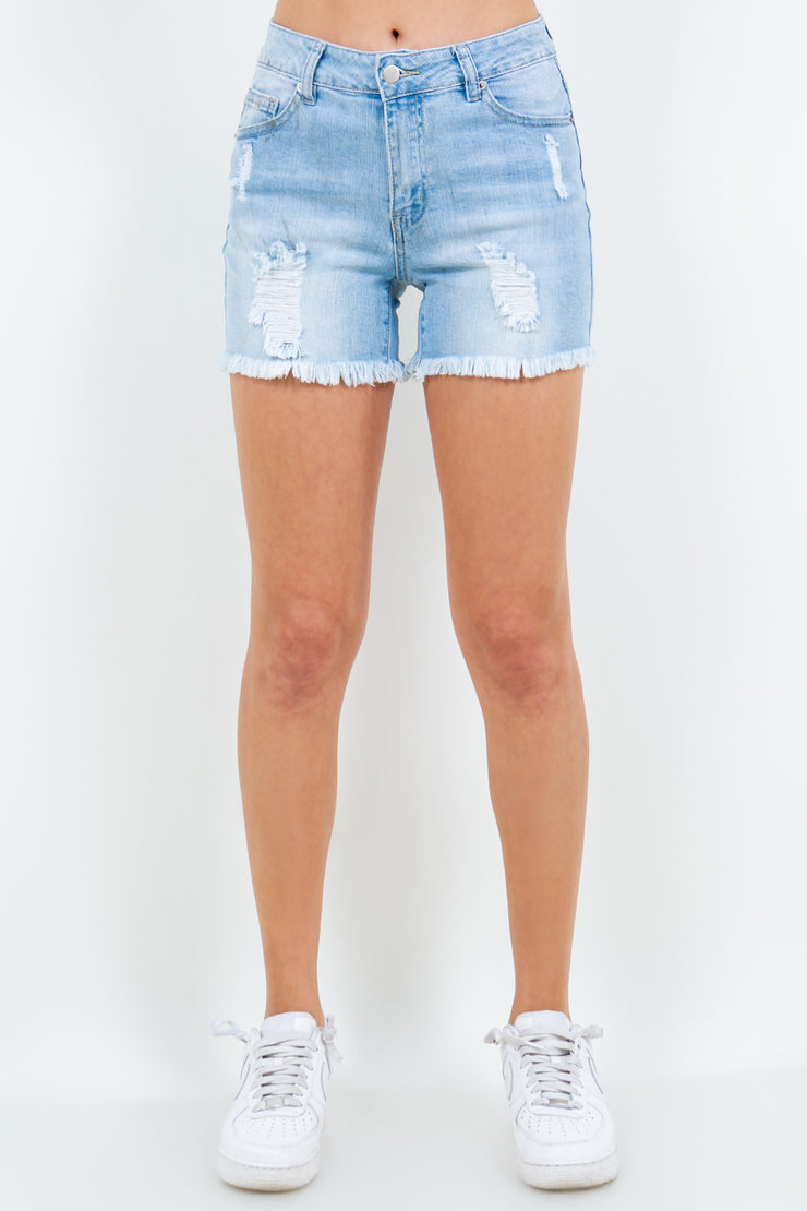 American Bazi High Waist Distressed Frayed Denim Shorts