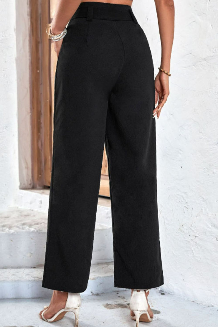 Perfee Belted High-Rise Wide Leg Pants