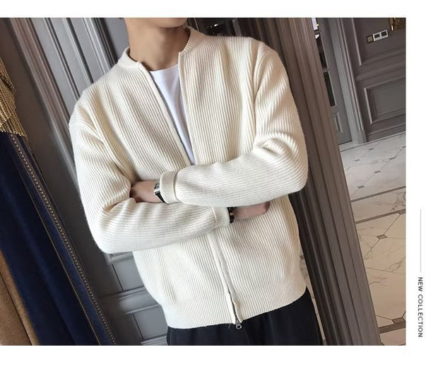 Men Solid Color Knitted Cardigan