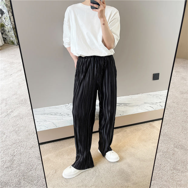 Fried Street Wind Pressure Pleated Pinstripe Casual Pants Men