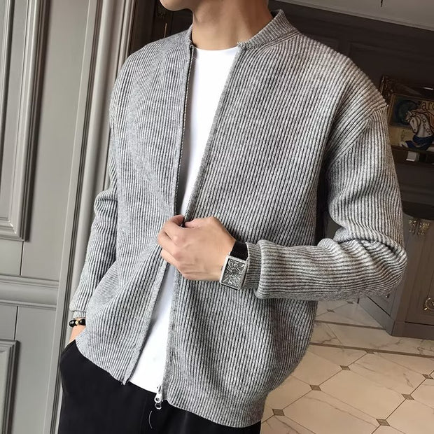 Men Solid Color Knitted Cardigan