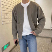 Men Zip Up Knitted Lined Funnel Neck Sweater /Jacket