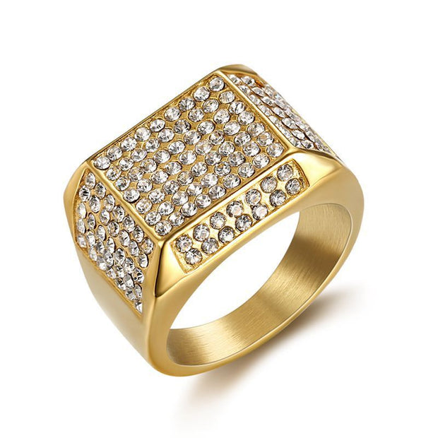 Titanium Steel Color-retaining Gold-plated Full Diamond Men's Ring