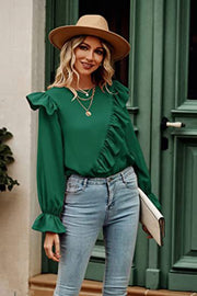 Ruffled Round Neck Long Sleeve Top