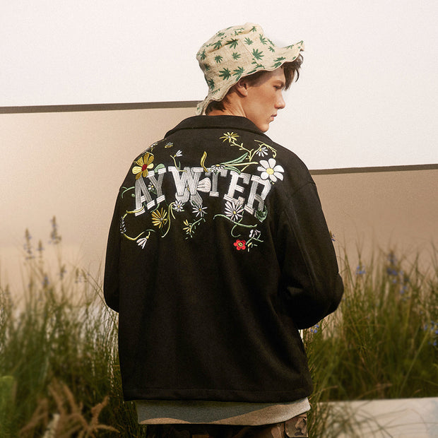 Letter Floral Embroidered Jacket For Men