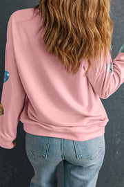 Valentine’s Day Sequin Heart Round Neck Long Sleeve Sweatshirt