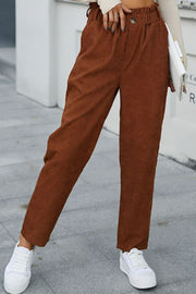 Perfee Paperbag Waist Straight Leg Pants with Pockets