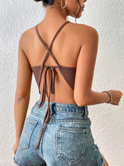 Perfee Crisscross Tie Back Slit Sleeveless Top