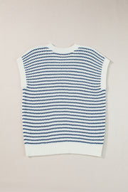 Blue Stripe Ribbed Trim Loose Fit Knitted Sweater Vest