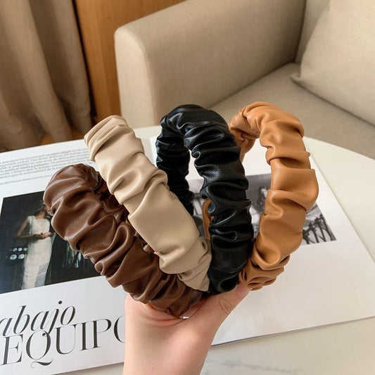 PU Leather Fold Hairpin Female Wear All-match Retro
