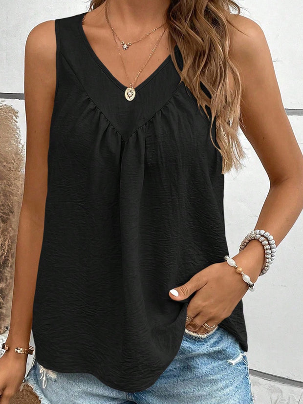 Ruched V-Neck Wide Strap Tank