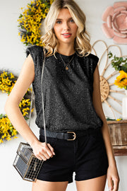 Sequin Round Neck Capped Sleeve Tank