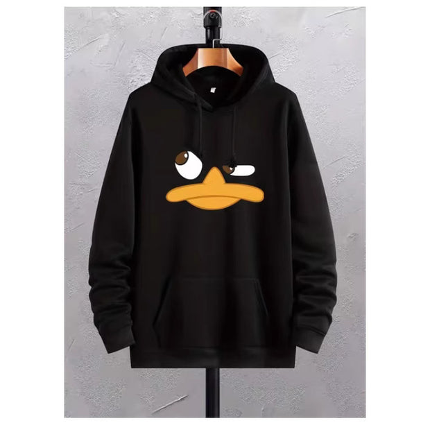 Men Hoodie Cartoon Duck Print Loose Fashion