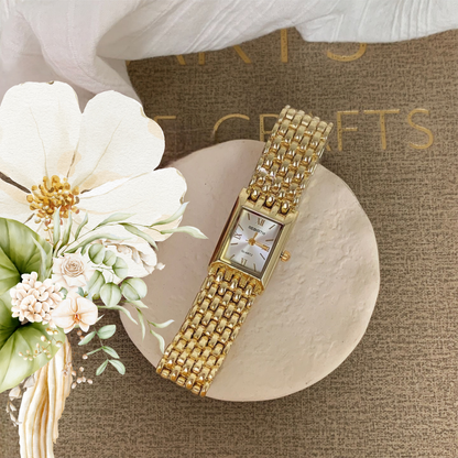 Golden Quartz Rectangular Watch